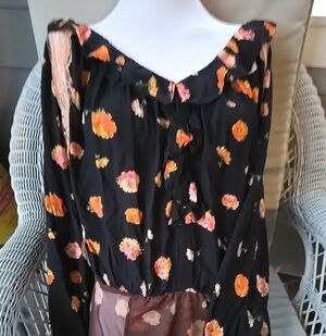 Free People Poppy Printed Bodysuit Intimately Black Floral Lace Ruffle Top New L